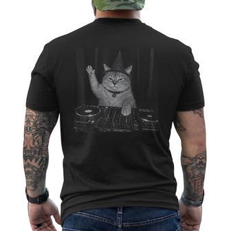Cute Spooky Fat Wizard Dj Cat Vintage Meme Costume Men's T-shirt Back Print - Monsterry
