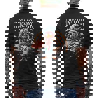 Gobblegool Turkey Cheef Adults Thanksgiving Retro Cartoon Turkey Black Small Short Sleeve Men's T-shirt Back Print - Monsterry