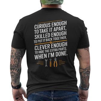 Mechanic Saying Curious Skilled Clever Repair Humor Men's T-shirt Back Print | Mazezy
