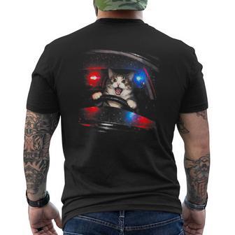 Police Cat Driving Car Vintage Cat Meme Men's T-shirt Back Print - Monsterry