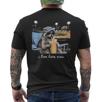 Raccoon Ballfield Baseball Field I Live Here Now Men's T-shirt Back Print | Seseable CA