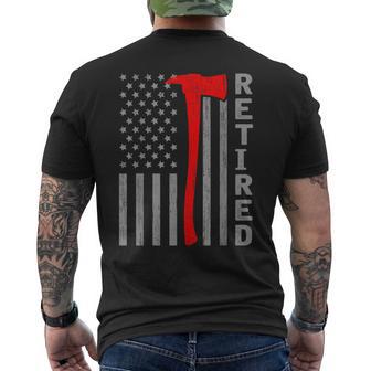 Retired Firefighter Usa Flag Fireman Retirement Outfit Men's T-shirt Back Print | Mazezy