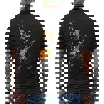 Gato Divertido Tocando La Guitarra Rock And Roll Guitarrista Banda De Rock Camiseta Hombre Estampado Espalda - Regaloses