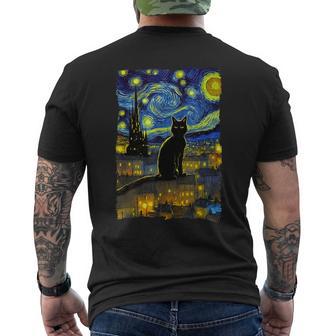 Gato Lindo Animal Estrellado Mascota Arte Noche Ilustración Camiseta Hombre Estampado Espalda - Regaloses