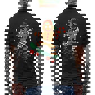 Gingerbread Boy Skateboarding Skateboard Christmas Pajamas Men's Back Print T-Shirt | Mazezy
