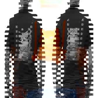 Grumpy Cartoon Cat Swing Playground Men's Back Print T-Shirt | Mazezy