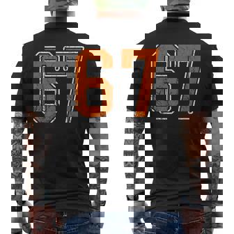 Grunge Burnt Orange And 67 Sports Jersey Number 67 Men's Back Print T-Shirt | Mazezy