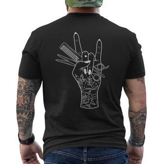 Hair Hustler Rock On Hand Barber Hairstylist Hairdresser Men's T-shirt Back Print - Thegiftio
