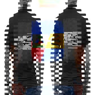 Half Haiti Barbados Flag Haitian Barbadian Pride Roots Men's Back Print T-Shirt | Mazezy