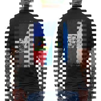 Half Haiti Nicaragua Flag Haitian Nicaraguan Pride Roots Men's Back Print T-Shirt | Mazezy