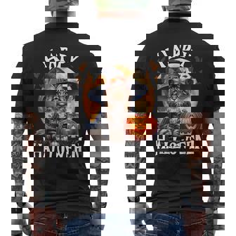 Halloween Maine Coon Cat Witch Costume Halloween Cat Men's Back Print T-Shirt | Mazezy