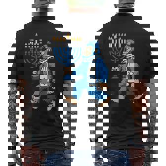 Hanukkah Bigfoot Jewish Menorah Holiday Chanukah Men's Back Print T-Shirt | Mazezy