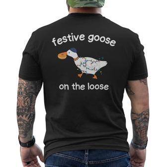 Hanukkah Festive Goose On The Loose Chanukah Menorah Jewish Men's Back Print T-Shirt | Mazezy