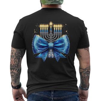 Hanukkah Jewish Bow Menorah Chanukah Count Blessings Trend Men's Back Print T-Shirt | Mazezy