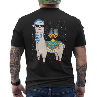 Hanukkah Llamakkah Llama Menorah Alpaca Jewish Xmas Chanukah Men's Back Print T-Shirt | Mazezy