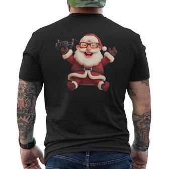 Happy Santa Claus With Drone For Pilots And Drones Lovers Men's Back Print T-Shirt | Mazezy