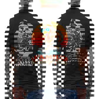 Happy Thanksgiving Turkey Playing Ice Hockey Family Men's Back Print T-Shirt | Mazezy