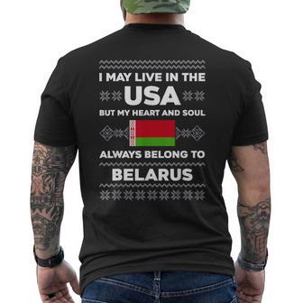 My Heart And Soul Belarus Flag Quote Christmas Men's Back Print T-Shirt | Mazezy