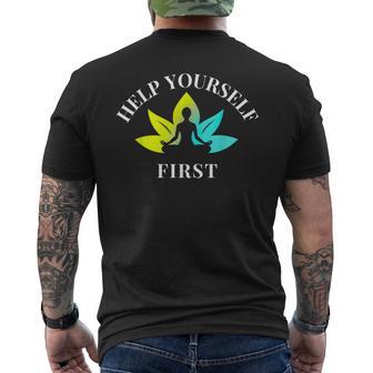 Help Yourself First Buddha Word Yoga Meditation Men's Back Print T-Shirt | Mazezy