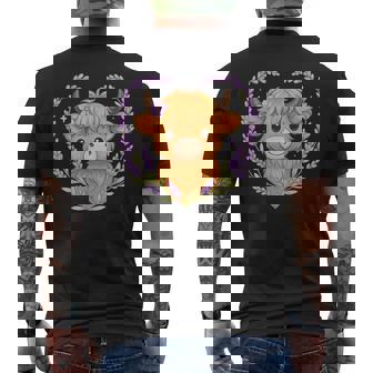 Highland Cow Lavender Heart Men's Back Print T-Shirt | Mazezy