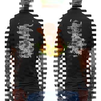 Highland Cow With Sunflowers Farmhouse Cottage Decor Men's Back Print T-Shirt | Mazezy