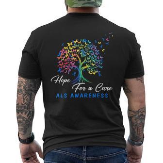 Hope A For Cure Als Awareness Tree Blue Ribbon Support Team Men's T-shirt Back Print | Seseable UK