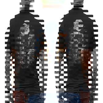 Howling Cats Full Moon Starry Sky Galaxy Cosmic Animal Lover Men's T-shirt Back Print - Monsterry