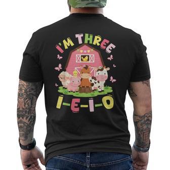 I'm Three I-E-I-O 3 Years Old Farm Animal Birthday Men's T-shirt Back Print - Monsterry