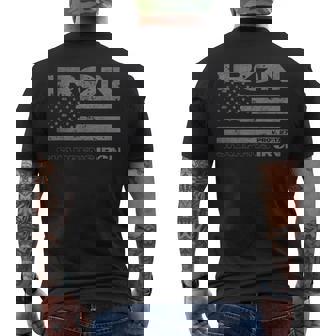 Iron Sharpens Iron Distressed American Flag Men's T-shirt Back Print - Monsterry