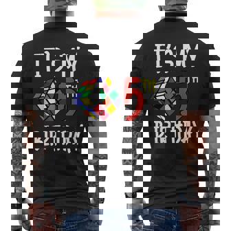 It's My 5th Birthday Years Old Rubixk Cube Speed Cubing Kids Men's Back Print T-Shirt | Mazezy