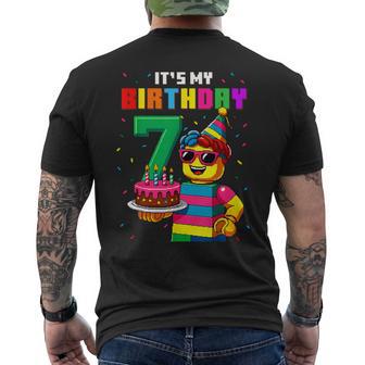It's My 7Th Birthday Boy Building Bricks 7 Year Old Boys Men's T-shirt Back Print | Seseable UK