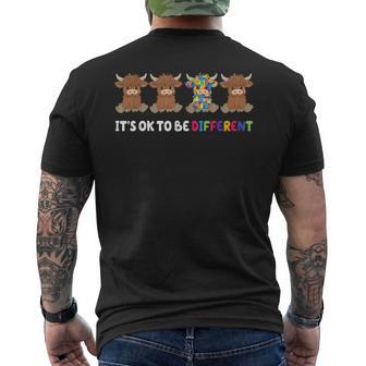 It's Ok To Be Different Highland Cow Puzzle Autism Awareness Men's T-shirt Back Print - Thegiftio
