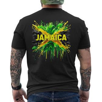 Jamaican Flag Splash Jamaica Men's Back Print T-Shirt | Mazezy