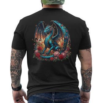 Japanese Dragon Butterflies Asian Roses Blossoms Dragon Men's T-shirt Back Print - Thegiftio