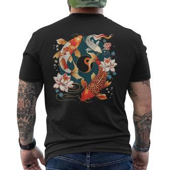 Japanese Koi Fish Vintage Lotus Flowers Men's T-shirt Back Print - Thegiftio UK