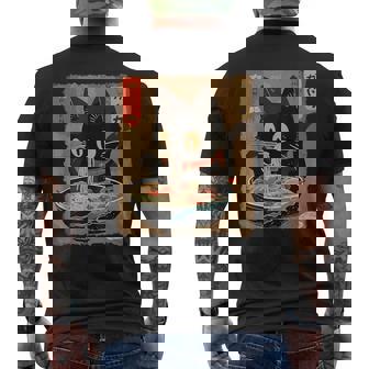 Japanese Ramen Cat Cute Kitty Anime Style Art Men's Back Print T-Shirt | Mazezy