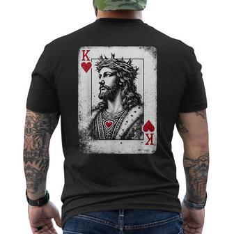 Jesus King Of Hearts Retro Religious Card Game Lover Men's T-shirt Back Print - Seseable