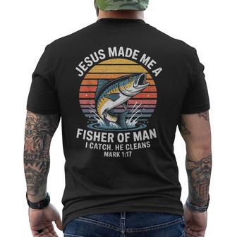 Jesus Made Me A Fisher Of Man Fishing Christian Men's Back Print T-Shirt | Mazezy