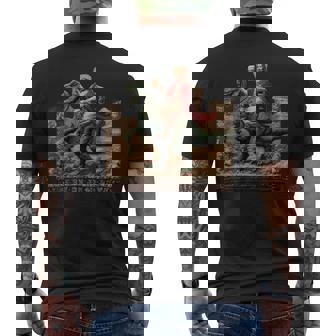 Jesus Riding a Dinosaur And Drinking Beer Print Men's Back Print T-Shirt | Mazezy