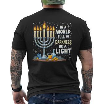 Jewish Menorah Bow Light Chanukah Hanukkah Count Blessings Men's Back Print T-Shirt | Mazezy