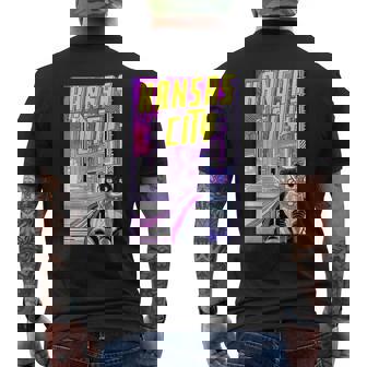 Kansas City Cat Retro Anime Cityscape Missouri USA Men's Back Print T-Shirt | Mazezy