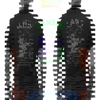 Kansas Retro Vintage State Bison Sunflower Men's Back Print T-Shirt | Mazezy