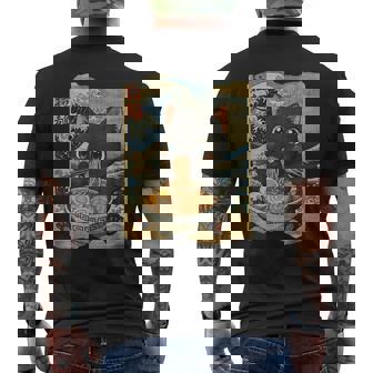 Kawaii Cat Ramen Noodle Bowl Japanese Wave Men's Back Print T-Shirt | Mazezy