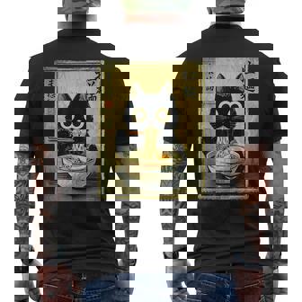 Kawaii Ramen Cat Vintage Japanese Retro Anime Noodle Men's T-shirt Back Print - Monsterry