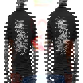 Koi Fish Yin Yang With Cherry Blossom And Water Waves Art Tank Top Men's Back Print T-Shirt | Mazezy