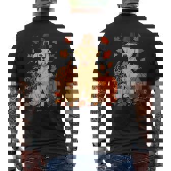 Labrador Retriever Thanksgiving Leopard Pumpkins Fall Leaves Men's Back Print T-Shirt | Mazezy