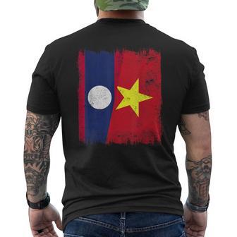 Laos Vietnam Half Flag Laotian Vietnamese History Men's Back Print T-Shirt | Mazezy