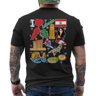 Lebanese Hand Drawn Symbols Lebanon Map Cultural Icons Men's T-shirt Back Print - Thegiftio UK