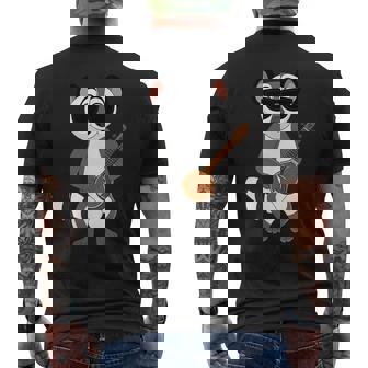 Lemur Wearing Sunglasses Playing Sitar Sitarist Men's Back Print T-Shirt | Mazezy