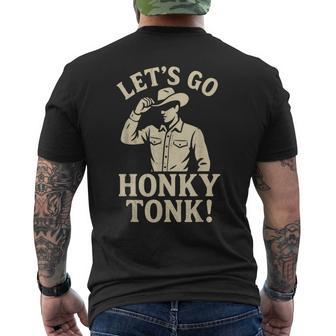 Let's Go Honky Tonk Cowboy Retro Western Country Dance Men's Back Print T-Shirt | Mazezy